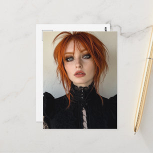 Cartão Postal Mulher Deslumbrante Com Cabelo Vermelho