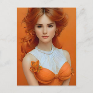 Cartão Postal Mulher Deslumbrante de Cabelos Longos em Modelo de