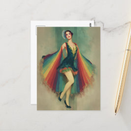 Cartão Postal Mulher deslumbrante do Flapper em um Cabo Arco-íri
