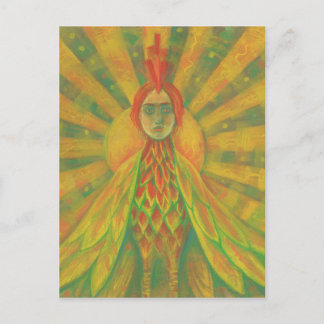 Cartão Postal Mulher Deus Pássaro Sol Fênix Fantasia Surrealismo