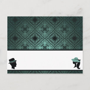 Cartão Postal Mulher do Casal Teal Damask Card Localizável