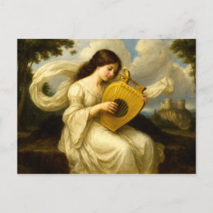 Cartão Postal Mulher do Castelo Medieval com Lira