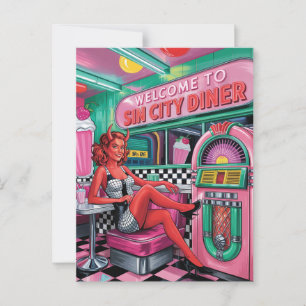 Cartão Postal Mulher do Estilo da revista em quadrinhos Retro Di