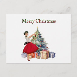Cartão Postal Mulher do Natal de 1950 com árvore de Natal