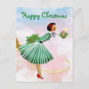 Cartão Postal Mulher do Natal vintage de 1950