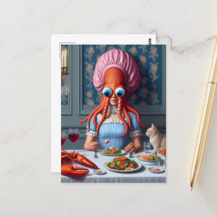 Cartão Postal Mulher do Octopus de frutos do mar surreal