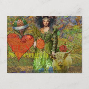 Cartão Postal Mulher do Zodiac Taurus Diversão Surreal Collage