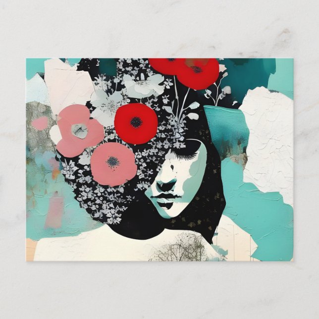 Cartão Postal Mulher e Flores Abstêm-se de Pintura (Frente)