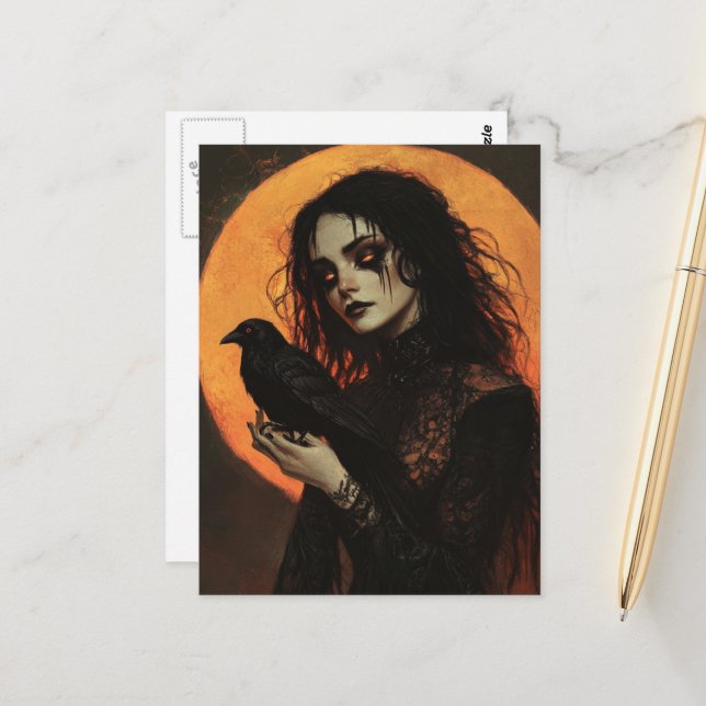 Cartão Postal Mulher e Horror do Corvo (Frente/Verso In Situ)