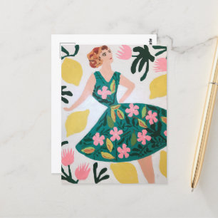 Cartão Postal Mulher e Limões e Flores