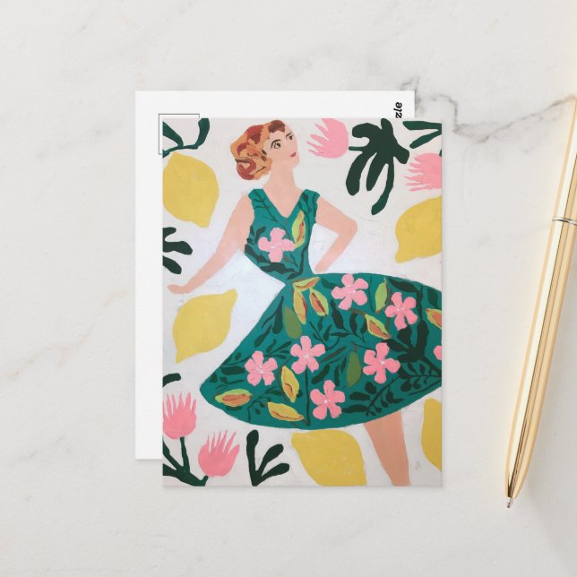 Cartão Postal Mulher e Limões e Flores (Frente/Verso In Situ)