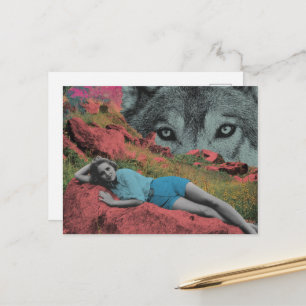 Cartão Postal Mulher e Lobo na Natureza