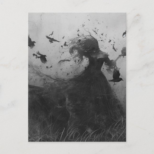 Cartão Postal Mulher e Pássaros Preto e Branco (Frente)