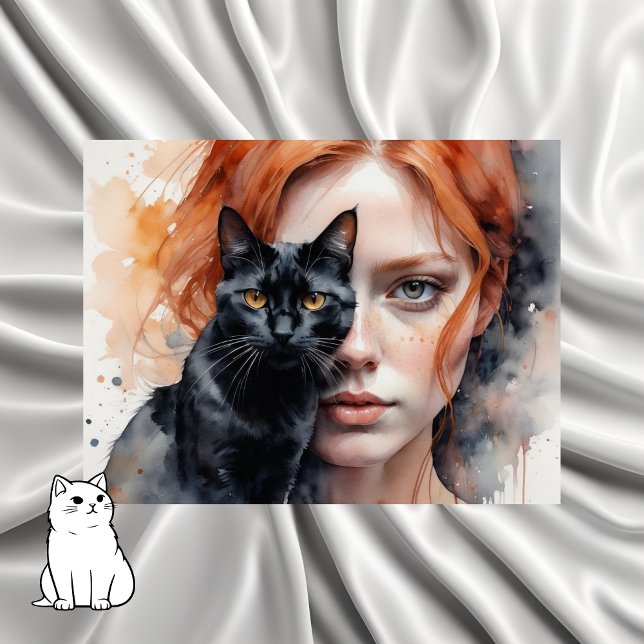 Cartão Postal Mulher e seu gato preto, Postcrossing (Criador carregado)