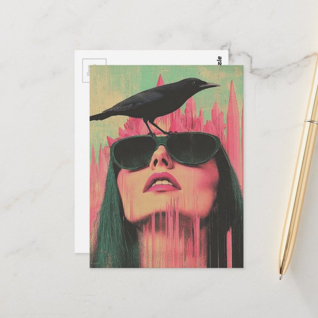 Cartão Postal Mulher e um Pássaro Preto (Frente/Verso In Situ)