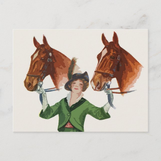Cartão Postal Mulher Elegante com Cavalos (Frente)