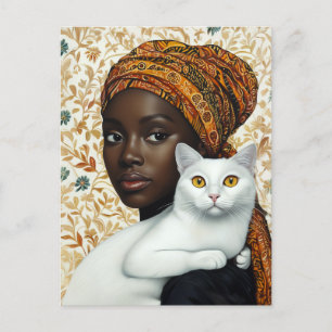 Cartão Postal Mulher Elegante e Gato