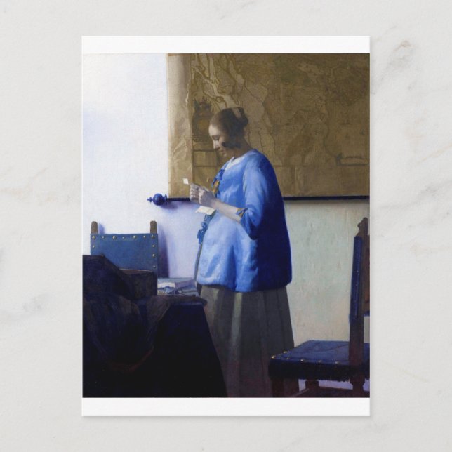 Cartão Postal Mulher em azul, Johannes Vermeer (Frente)