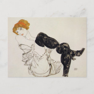 Cartão Postal Mulher em Black Stockings por Egon Shiele