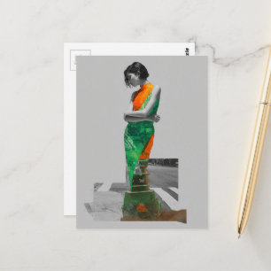 Cartão Postal Mulher em colagem de moda de vestido verde