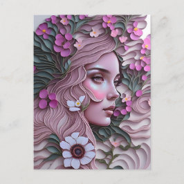 Cartão Postal Mulher em flores pastel, Posto