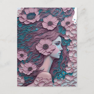 Cartão Postal Mulher em flores pastel, Posto