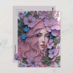 Cartão Postal Mulher em flores pastel, Posto