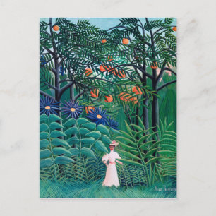 Cartão Postal Mulher em Floresta Tropical Exótica