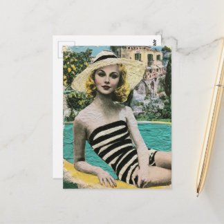 Cartão Postal Mulher em Maiô Preto e Branco
