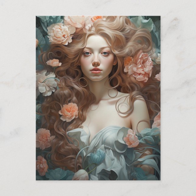 Cartão Postal Mulher em um Leito de Flores (Frente)