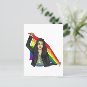 Cartão Postal Mulher em uma camiseta da paz com uma bandeira arc