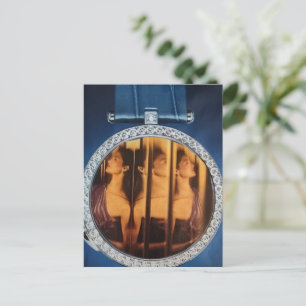 Cartão Postal Mulher em uma Colagem Surrealista de Relógio