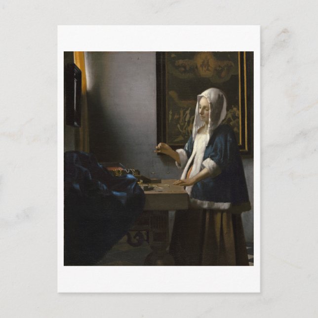 Cartão Postal Mulher Equilibra Johannes Vermeer (Frente)