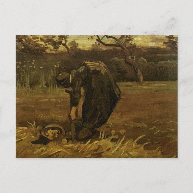 Cartão Postal Mulher escavando batatas Van Gogh Belas Artes (Frente)
