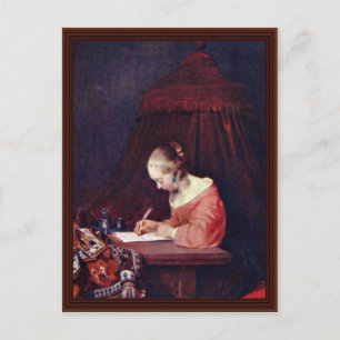 Cartão Postal Mulher Escrevendo Uma Carta, De Gerard Ter Borch.