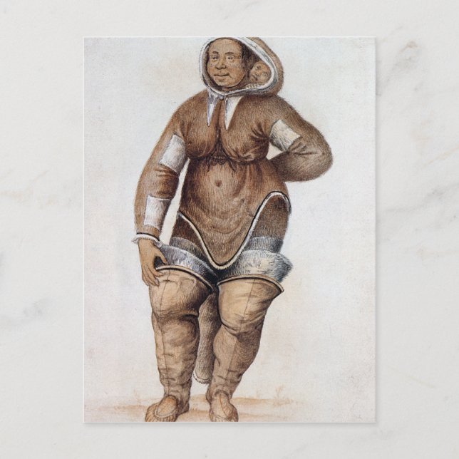 Cartão Postal Mulher esquimó e bebê (Frente)