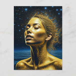 Cartão Postal Mulher Etérea Meditando Sob as Estrelas