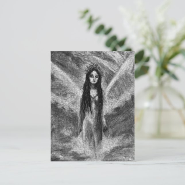 Cartão Postal Mulher Fada Anjo Negro La Luna Arte Original Gótic (Em pé/Frente)