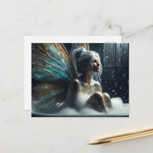 Cartão Postal Mulher Fada Cabelo Grisalho no Banho de Espuma