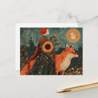 Cartão Postal Mulher Fantasia e sua Raposa Vermelha