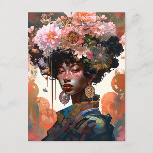 Cartão Postal Mulher Fantasia Flores Belas Artes (Frente)