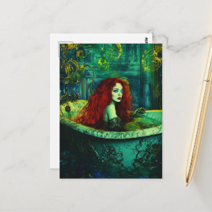 Cartão Postal Mulher Fantástica e Bonita com Cabelo Vermelho num