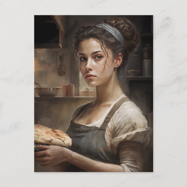 Cartão Postal Mulher Fazendo Pão (Frente)