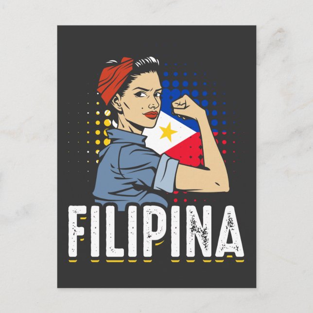 Cartão Postal Mulher Filipina Orgulhosa Bandeira Das Filipinas (Frente)