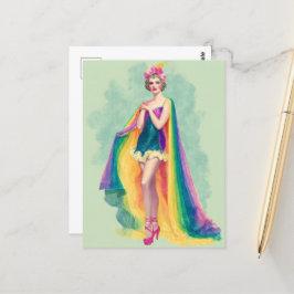 Cartão Postal Mulher Flapper em um Cabo Arco-íris