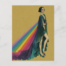Cartão Postal Mulher Flapper Retro em Cabo Arco-íris