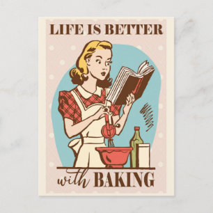 Cartão Postal Mulher Fofo de Assar Retrô Vintage