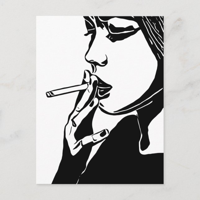 Cartão Postal Mulher fumando Abstrato preto e branco Arte origin (Frente)