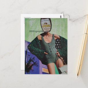 Cartão Postal Mulher Garrafa de Mel Surrealista Colagem Mídia Mi