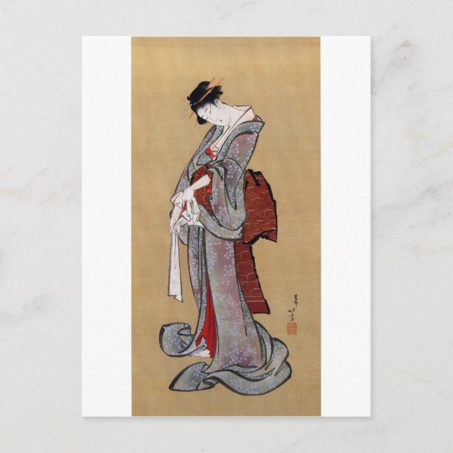 Cartão Postal Mulher Geisha Japonesa, Hokusai, Ukiyo-e (Frente)